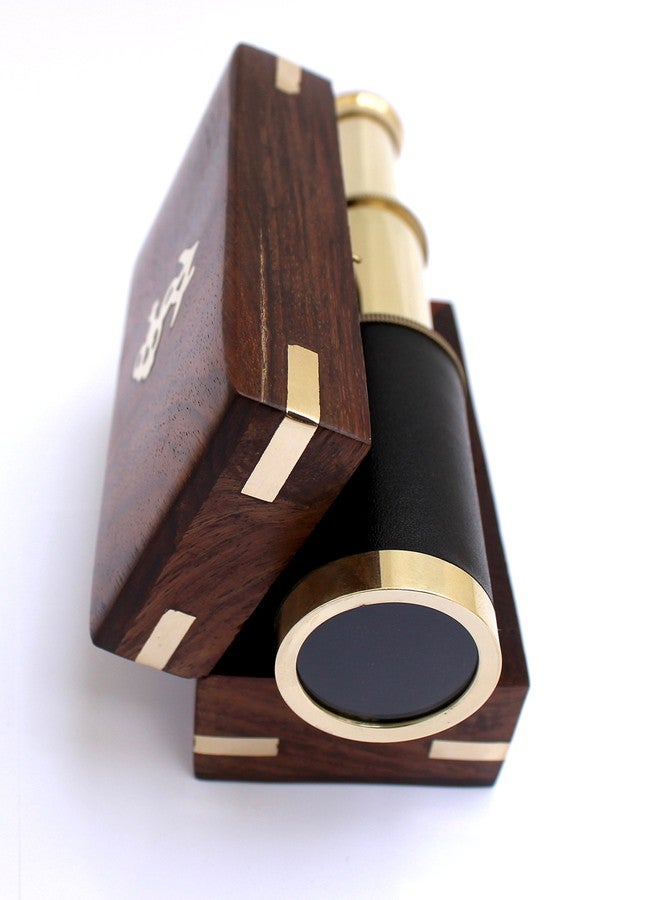 THOR INSTRUMENTS 6" Nautical Handheld Pirate Brass Telescope with Anchor on Wooden Box, Sailor Home Decor Rustic Vintage Home Decor Gifts - Image 4